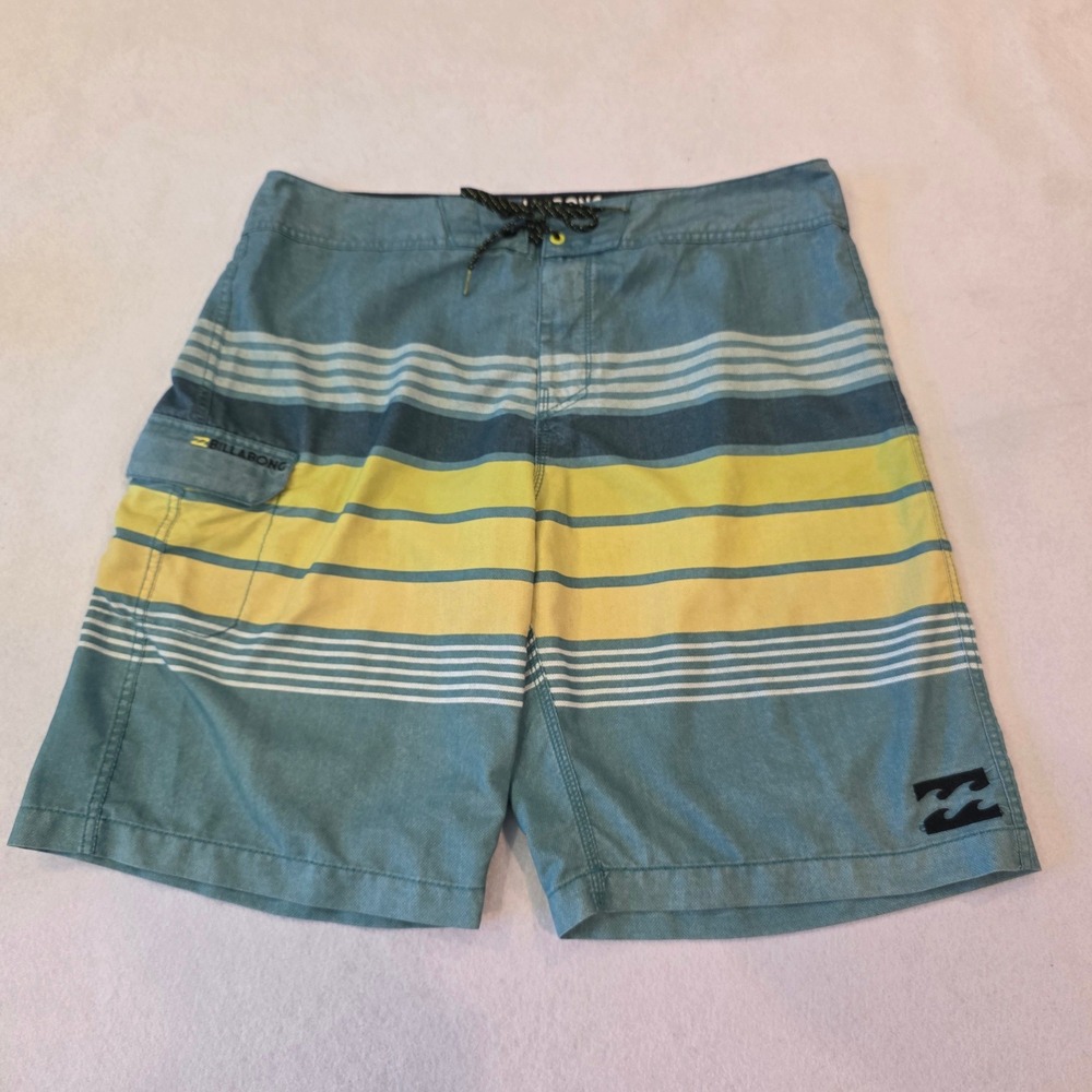 Billabong Originals Board Shorts Mens 36 Teal‎ Blue Yellow Striped M122EADS